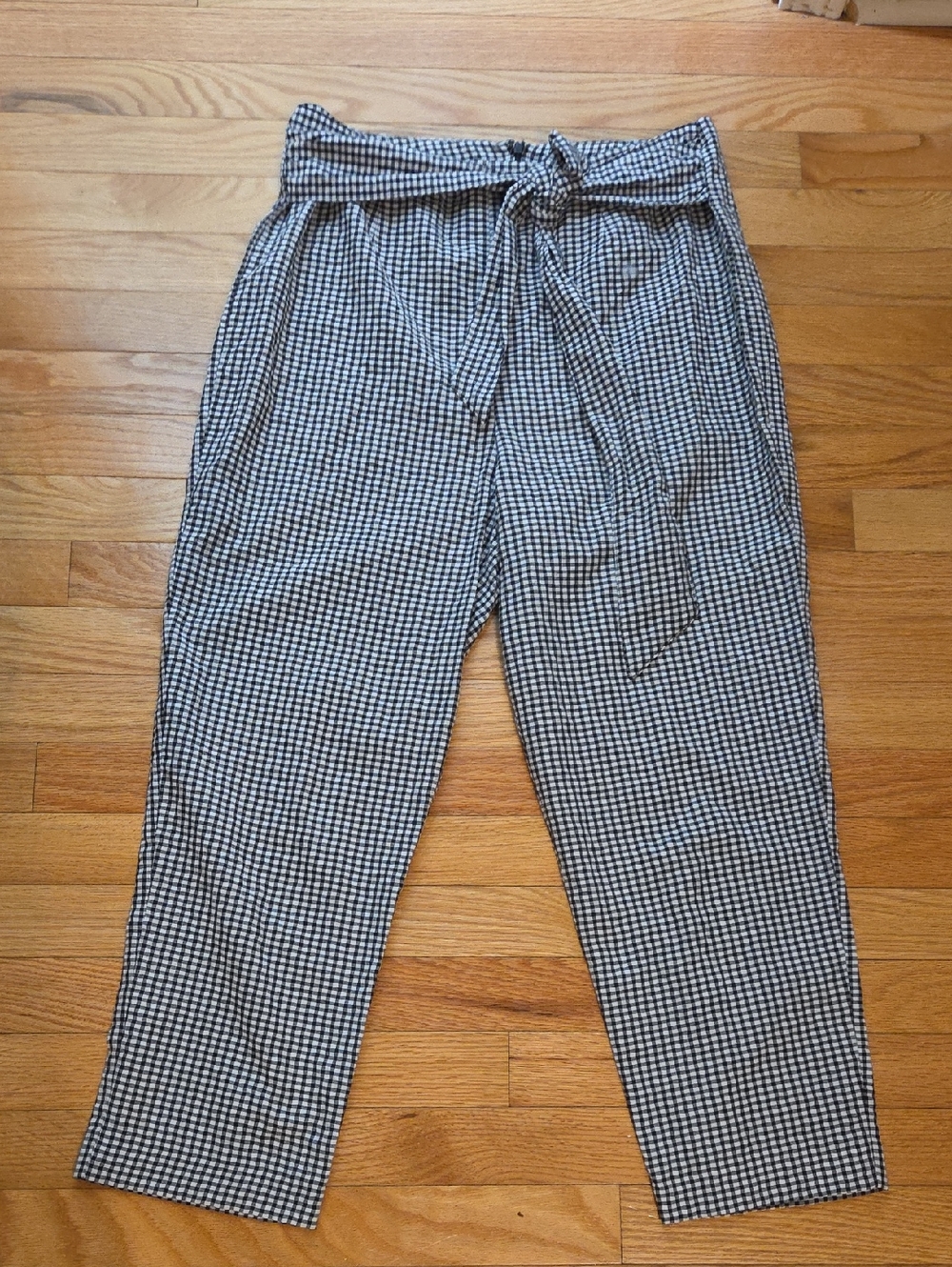 Free People Black & White Gingham Paperbag Ankle Pants